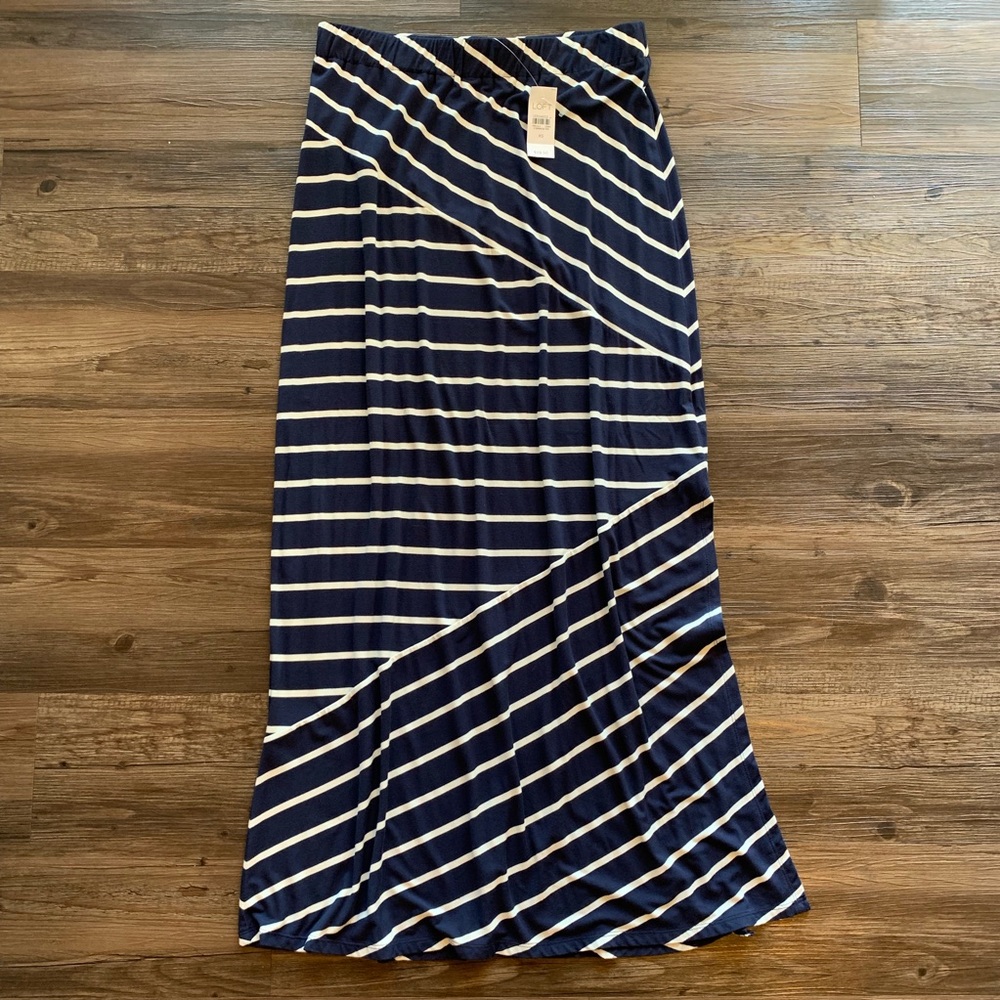 Ann Taylor LOFT Maxi Stripe Slit Navy Skirt